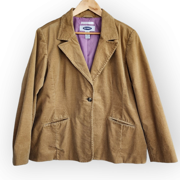 Y2K Old Navy Camel Tan Corduroy One Button Blazer Coat XXL - Picture 1 of 9